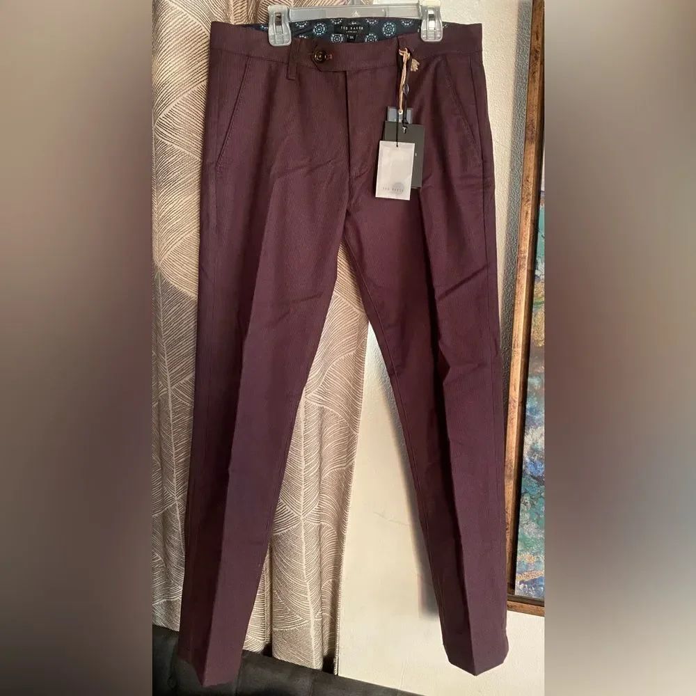 NWT Ted Baker Textured Slim Fit Trousers Pants Purple Size 30L $179